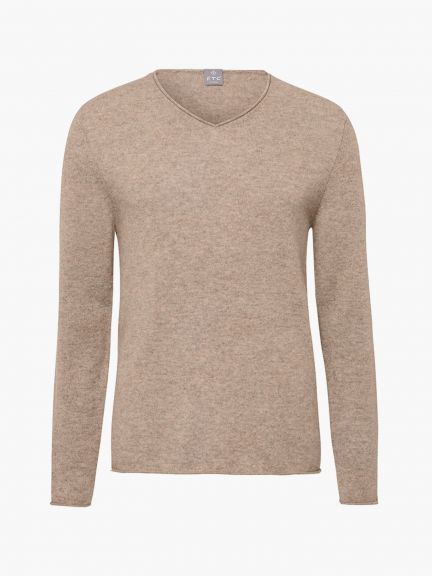 Cashmere V-Neck Sweater with Rolledge