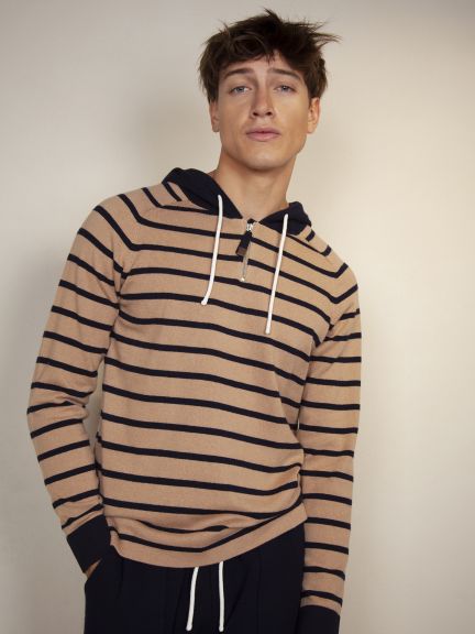 Striped Hooded Jacket with Drawstring