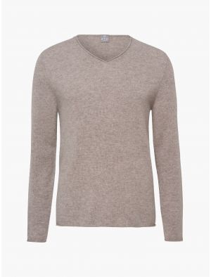 Cashmere V-Ausschnitt Pullover mit Rollkante