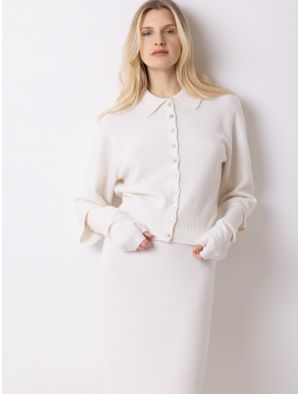 Polo cardigan in plain knit